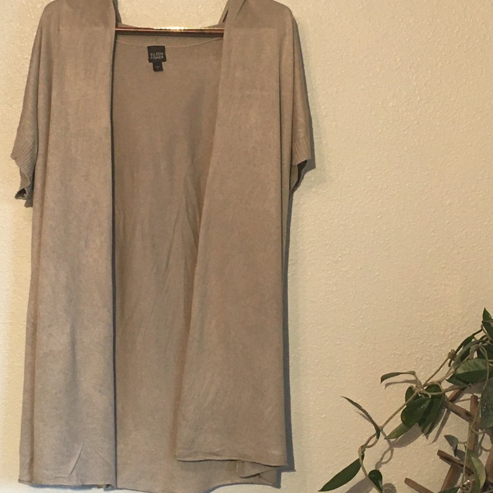 Eileen Fisher Light Taupe Open-Front Short Sleeve Cardigan